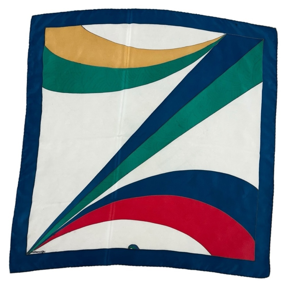 Silk Graphic Wave Print Scarf - White Multi